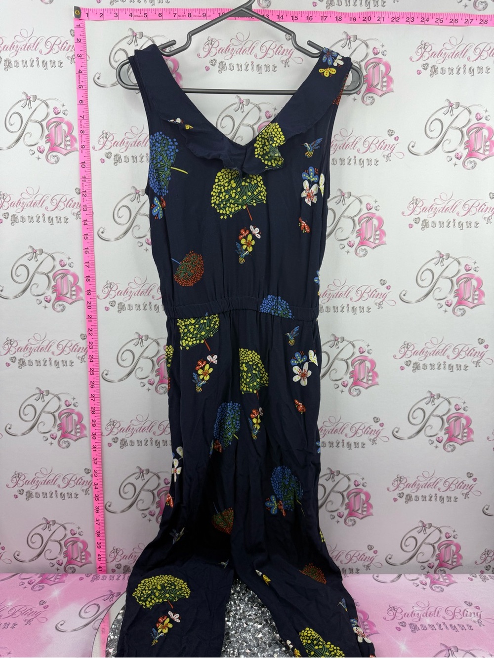 LOFT jumper one piece Navy Floral Jumpsuit with Multicolor Print